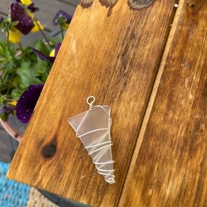 upcycled seaglass silver wrapped pendant